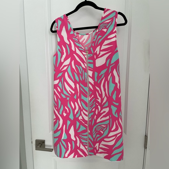 Lilly Pulitzer Sabrina Shift Sleeveless Dress Pink Teal White Size Medium.  20 - Picture 4 of 7